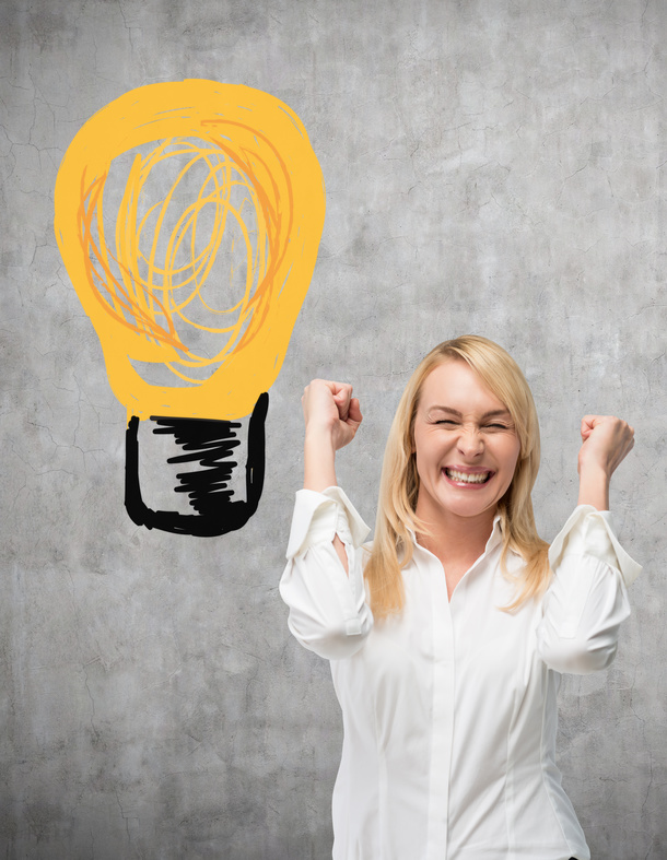 businesswoman and lamp